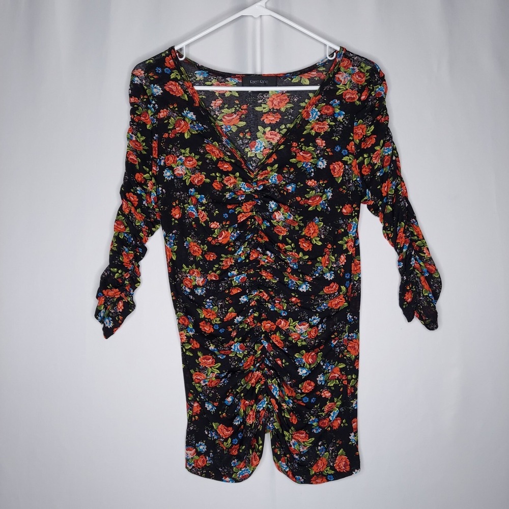 Karen Kane Vtg Vneck Top Women Large Dark Floral Y2K Romantic Grunge